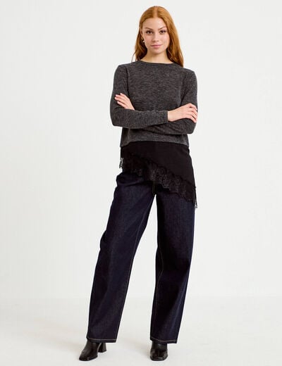 Pull manches longues gris fonc&eacute; femme