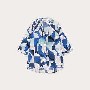 Chemise manches 3/4 bleu femme