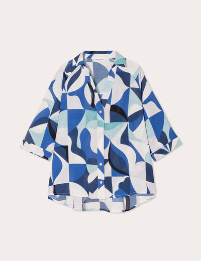 Chemise manches 3/4 bleu femme