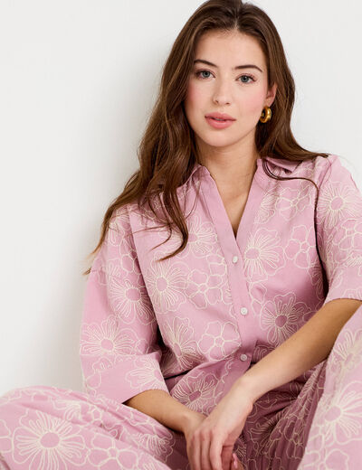 Blouse boyfriend manches 3/4 rose clair femme