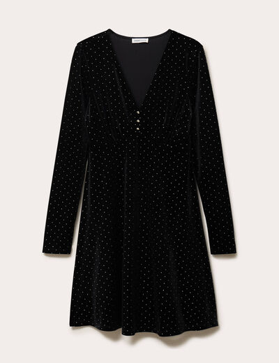 Robe patineuse courte velours col v noir femme