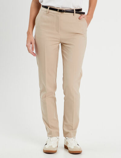 Pantalon cigarette ceinturé taupe femme
