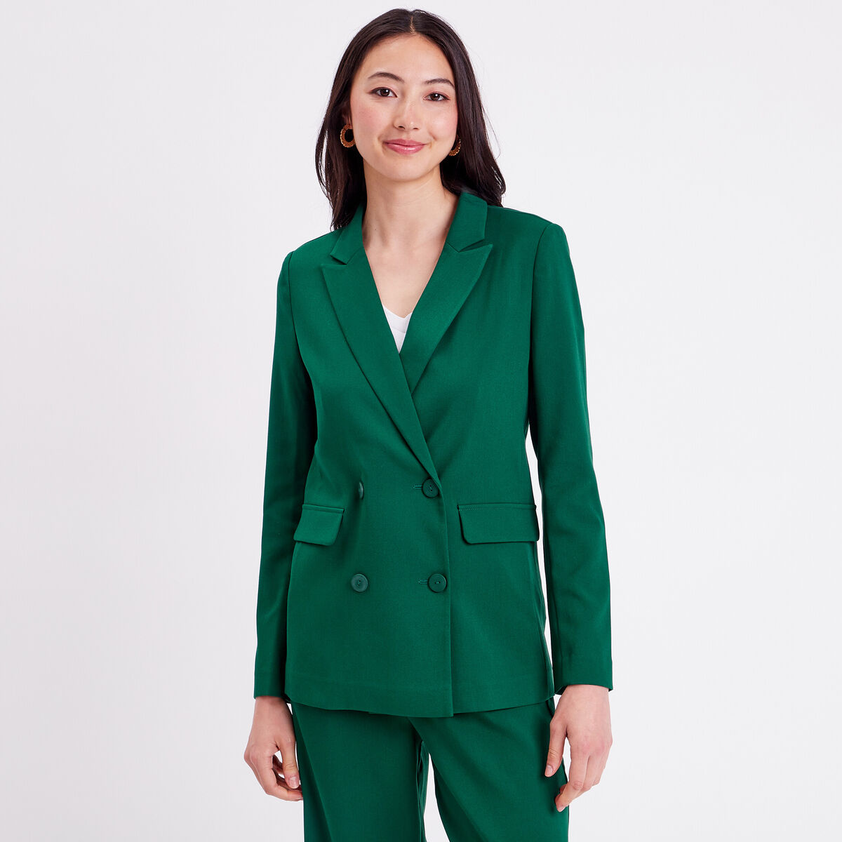 Veste esprit blazer droite vert fonc&eacute; femme