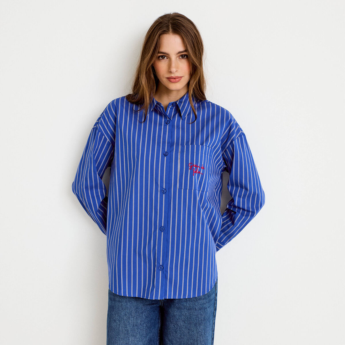 Chemise oversize manches longues bleu femme