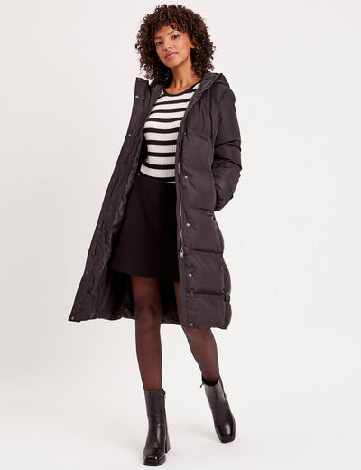 Doudoune longue à capuche noir femme