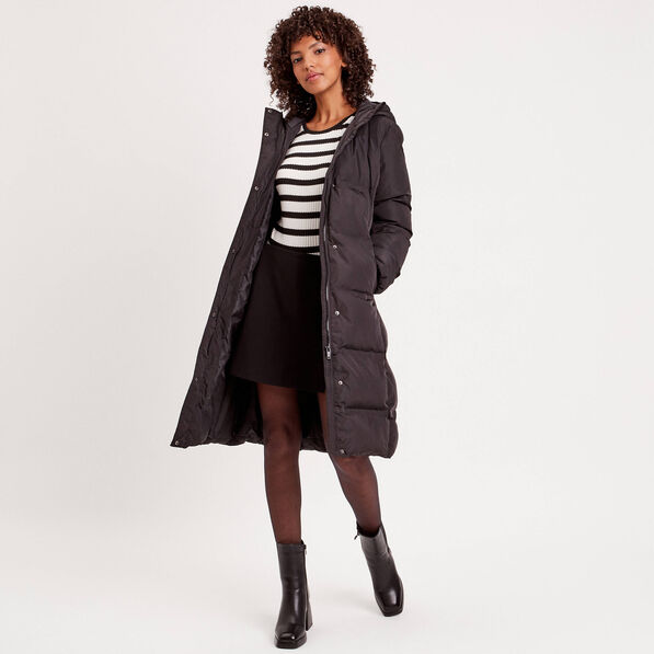 Doudoune longue à capuche noir femme