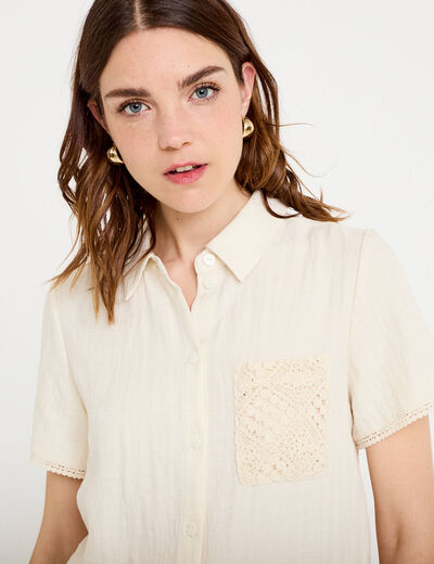 Chemise col classique manches courtes ecru femme