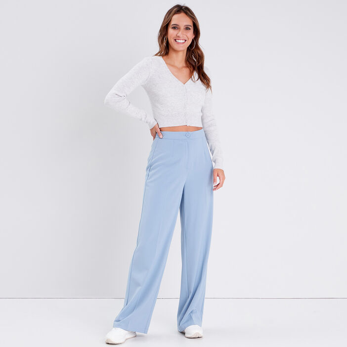 Gilet court boutonné gris clair femme