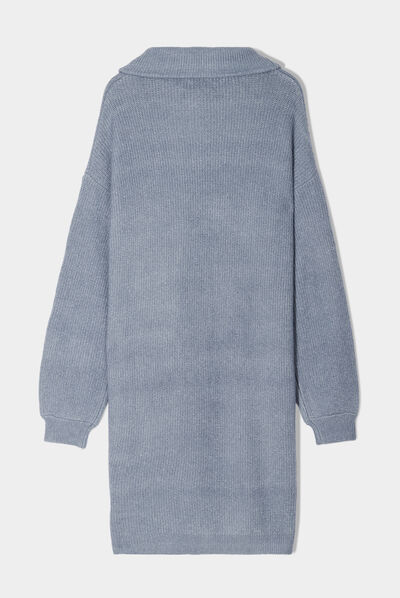 Robe pull col camionneur bleu gris femme