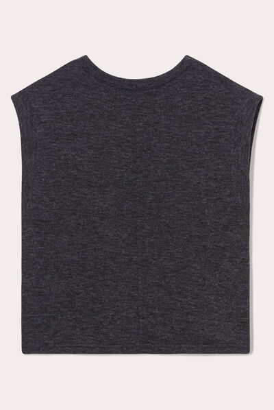 Pull sans manches col en V gris foncé femme