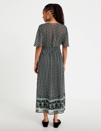Robe longue &eacute;vas&eacute;e col v voile noir femme