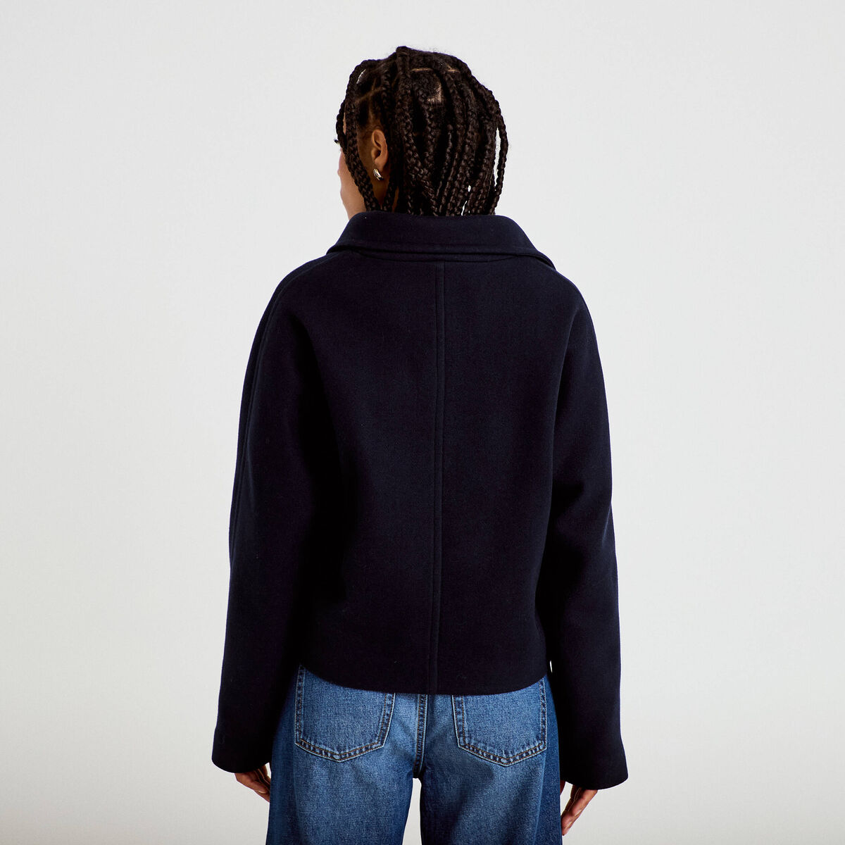 Veste chin&eacute;e col montant manches longues bleu marine femme