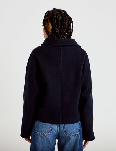 Veste chin&eacute;e col montant manches longues bleu marine femme