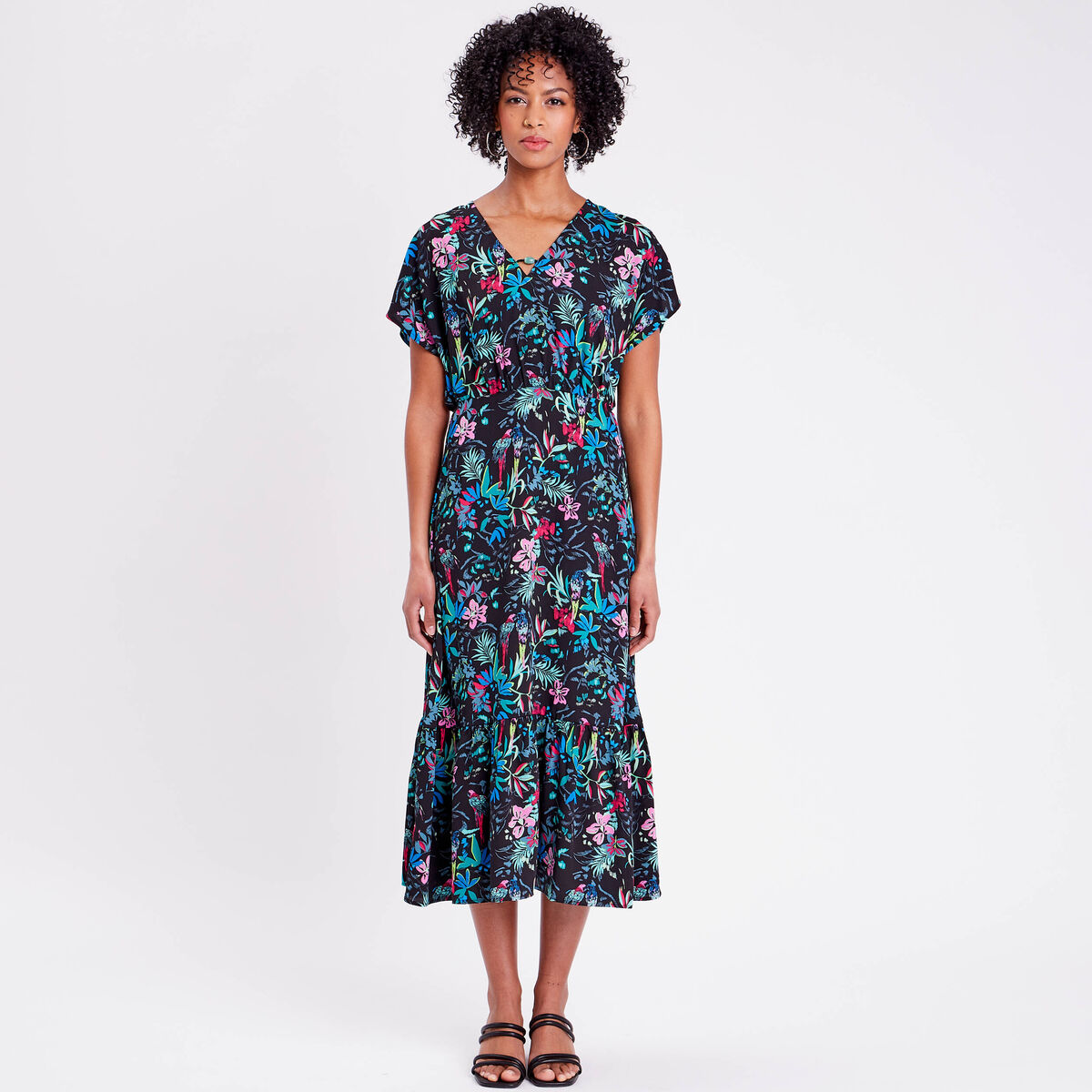 Robe longue &agrave; manches courtes noir femme