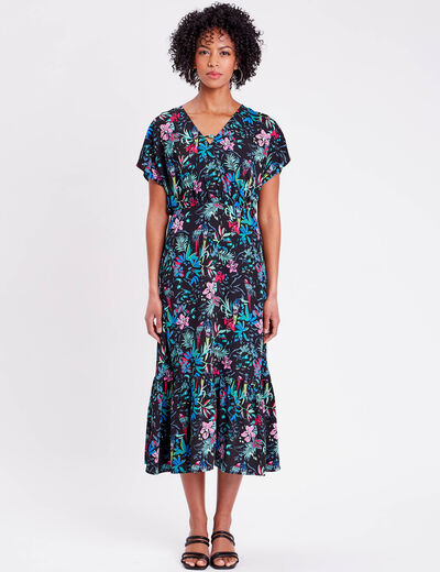 Robe longue à manches courtes noir femme