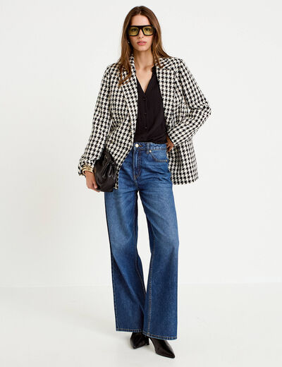 Blouse ample pliss&eacute;e manches longues noir femme