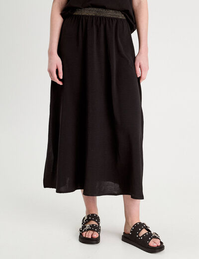 Jupe longue évasée fluide noir femme