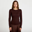 T-shirt ajust&eacute; col rond manches longues marron fonc&eacute; femme