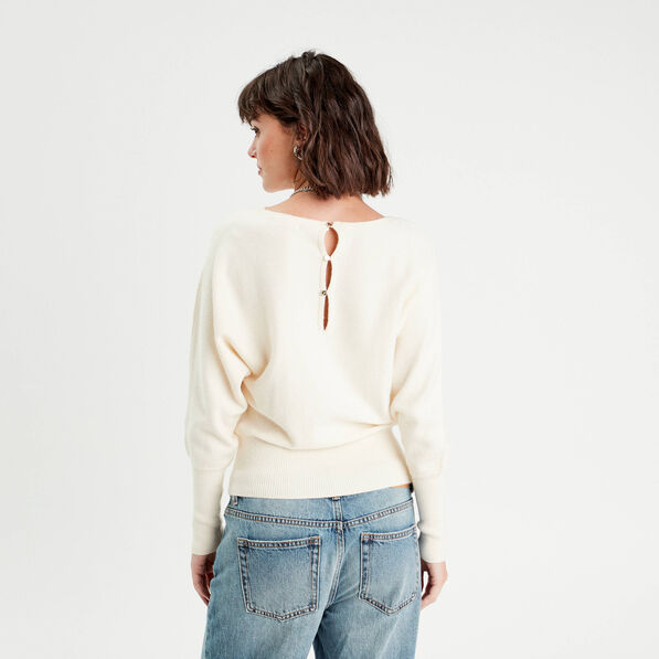 Pull manches chauves-souris ecru femme