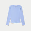 T-shirt cintr&eacute; col rond manches longues bleu clair femme