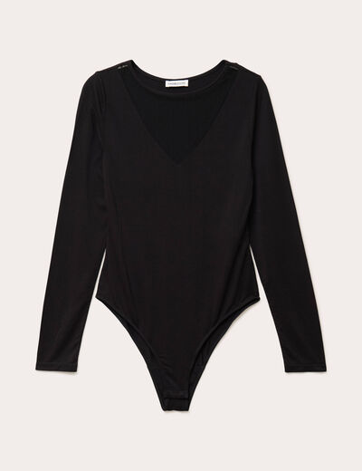 Body thermique col rond manches longues noir femme
