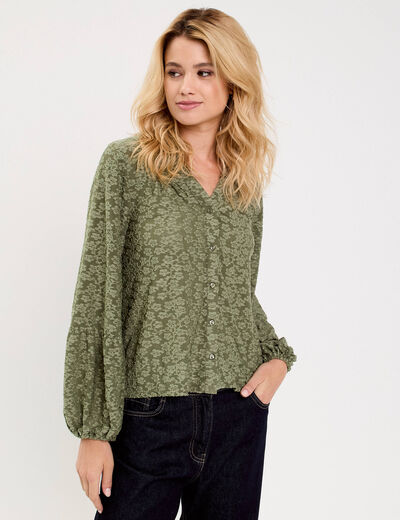 Blouse manches longues vert kaki femme