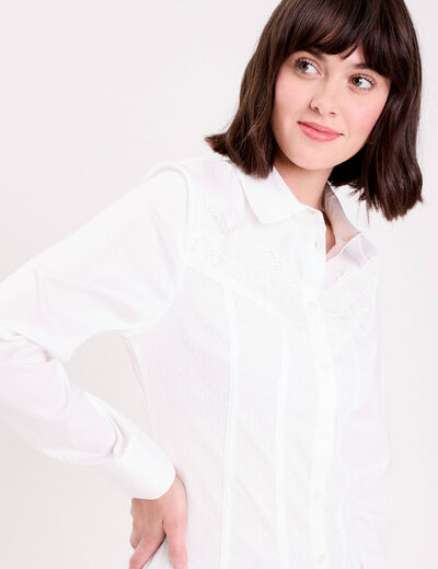 Chemise cintr&eacute;e mi-longue blanc femme