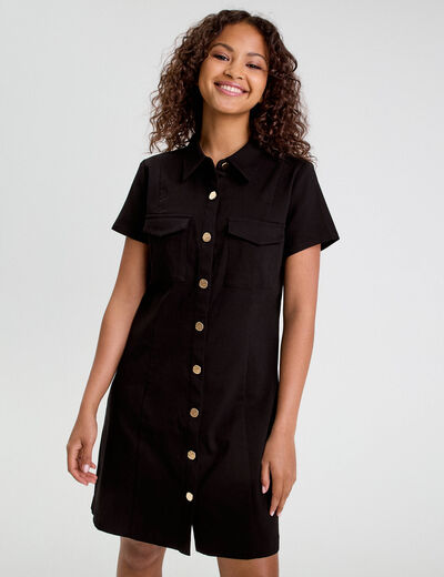 Robe droite boutonnée noir femme
