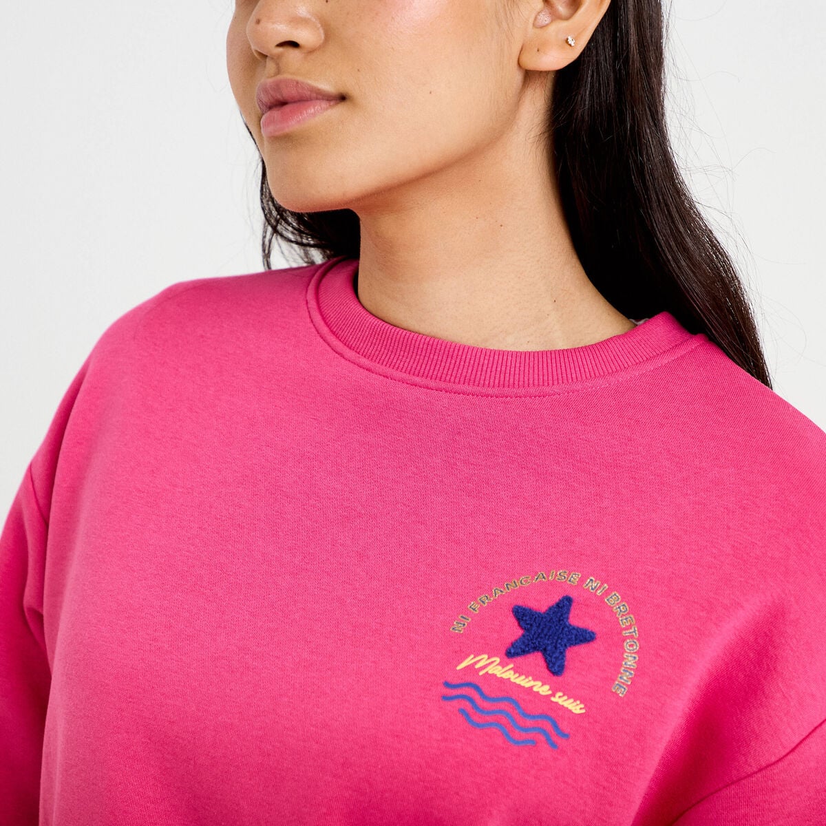 Sweat col rond manches longues rose fushia femme