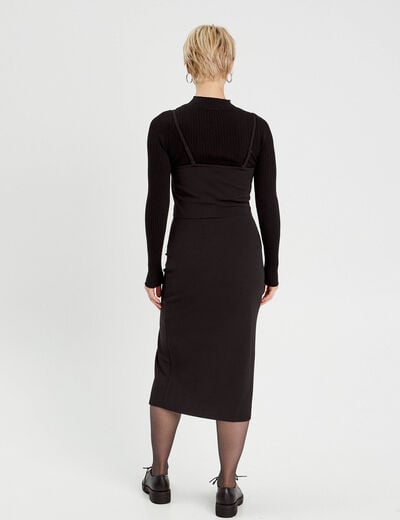 Robe longue ajustée fronces noir femme