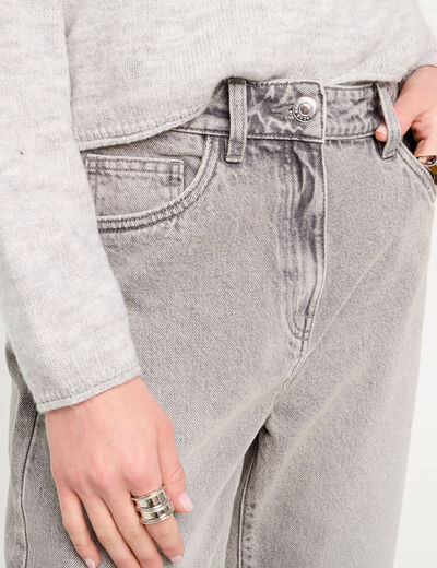 Jeans mom taille haute denim gris femme