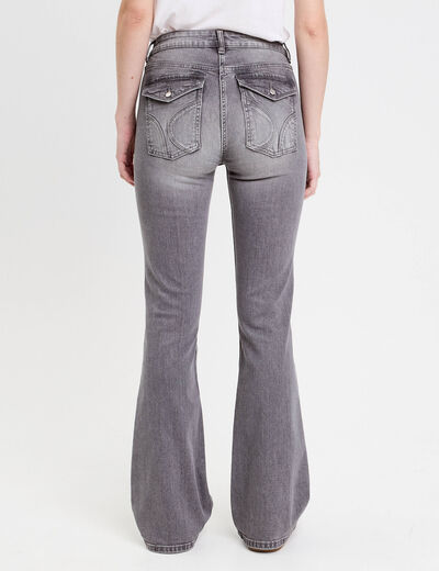 Pantalon bootcut ceinture amovible denim gris femme