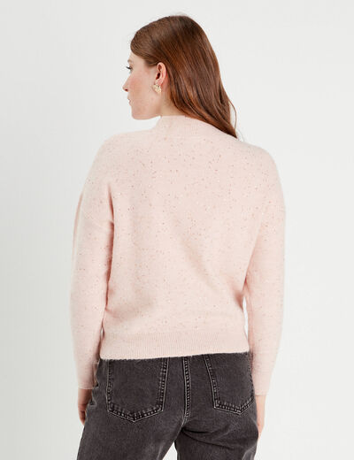 Pull manches longues sequins rose clair femme