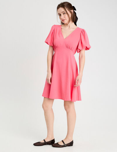 Robe trapèze manches courtes rose vif femme