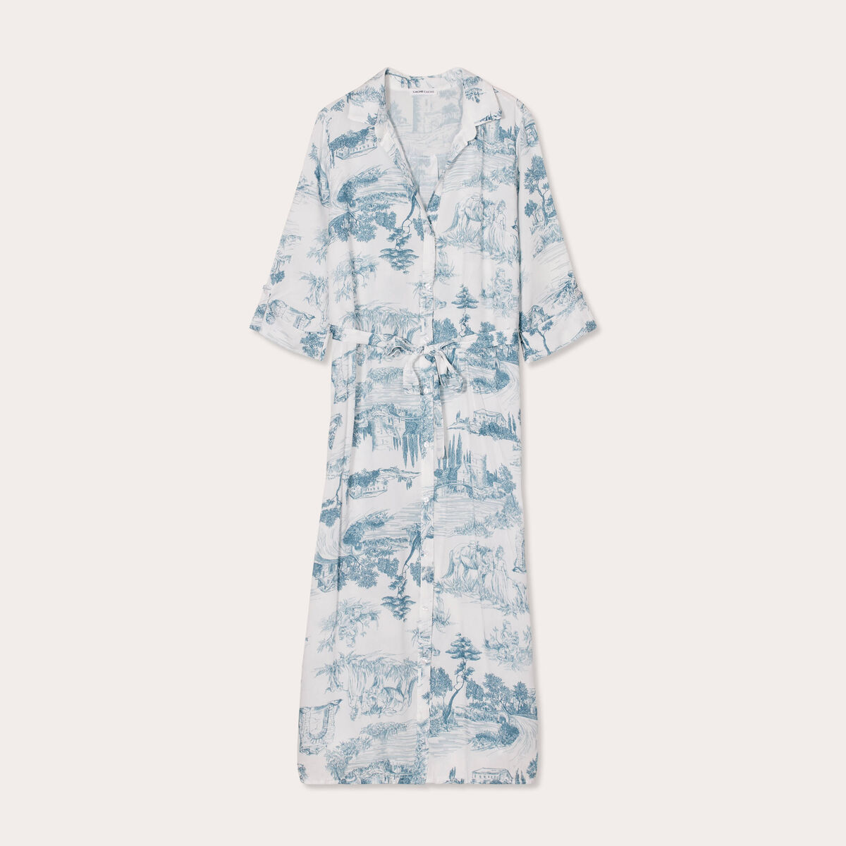 Robe chemise longue droite ecru femme