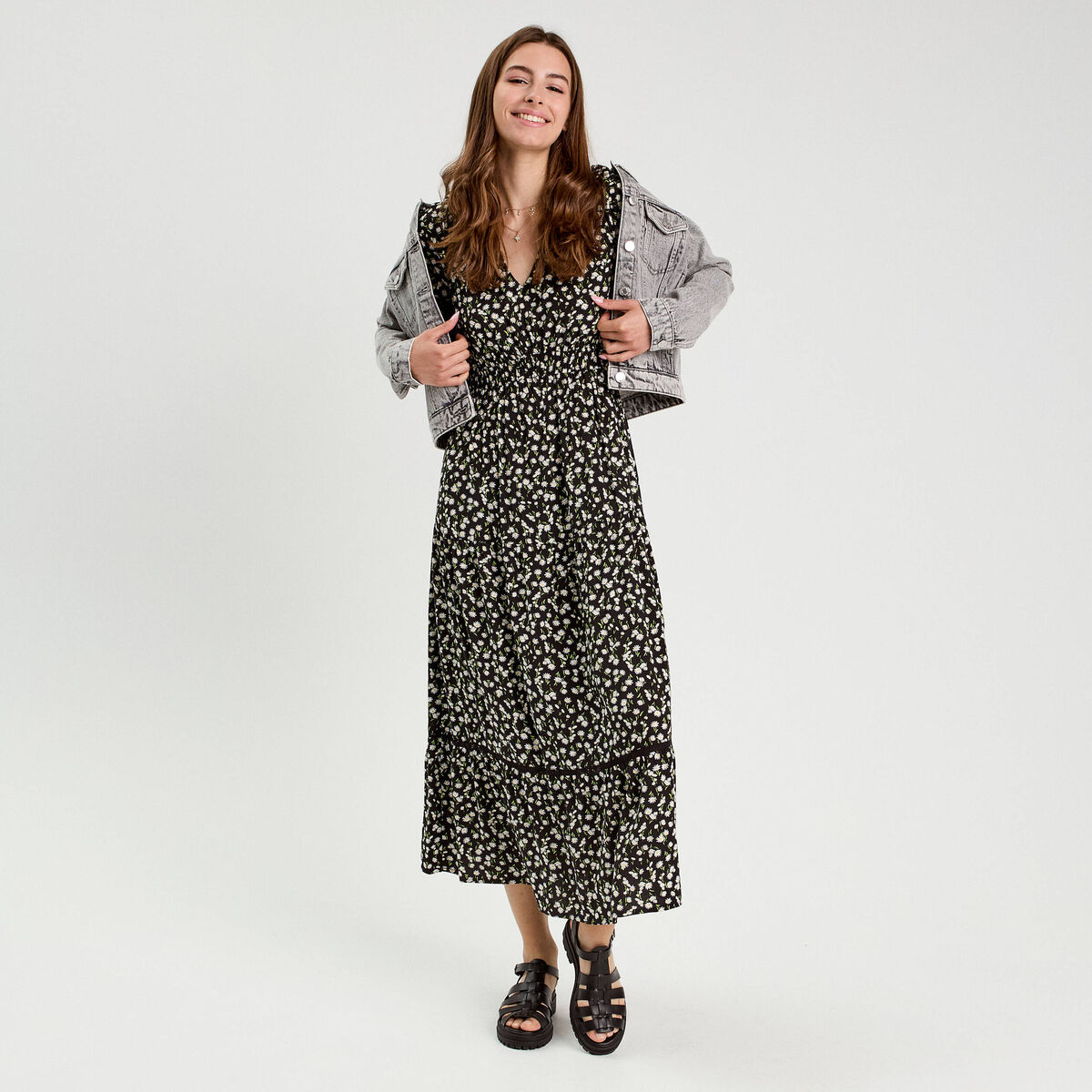 Robe longue évasée multicolore femme