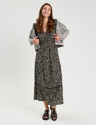 Robe longue évasée multicolore femme