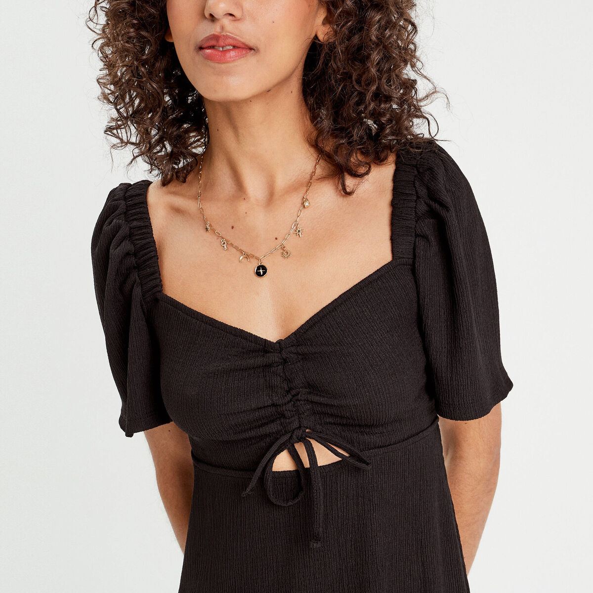 Robe droite avec noeud noir femme