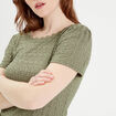 T-shirt manches courtes ajouré vert kaki femme