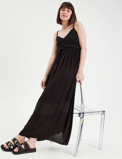 Robe longue évasée noir femme