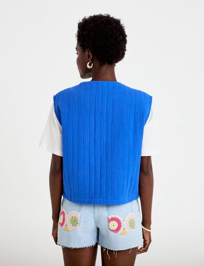 Gilet barman ample cropped pliss&eacute; bleu electrique femme