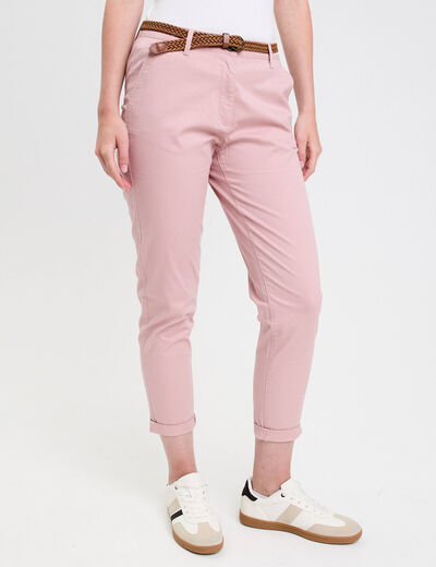 Pantalon chino 7/8ème rose pastel femme