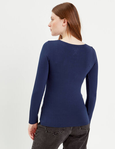 T-shirt uni à manches longues bleu foncé femme