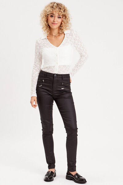 Chemise dentelle col polo ecru femme