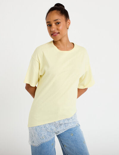 T-shirt oversize longue dentelle jaune clair femme
