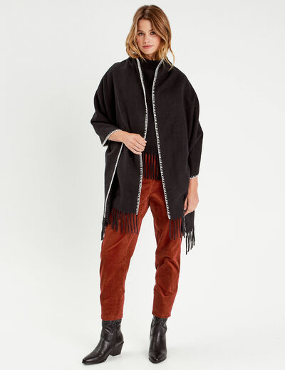 Poncho avec franges noir femme