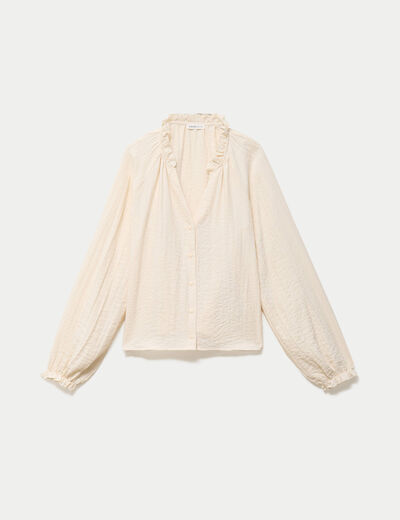 Blouse ample pliss&eacute;e manches longues ecru femme