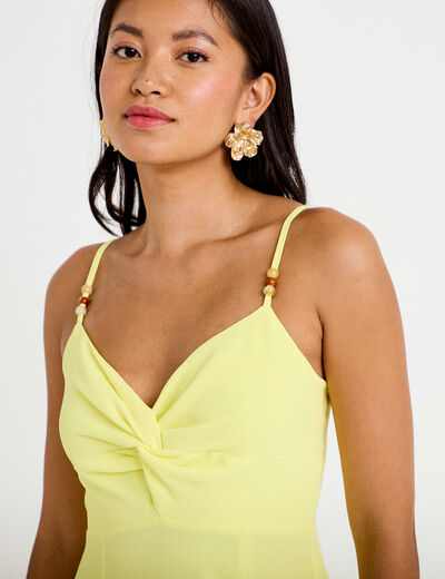 Robe longue &eacute;vas&eacute;e fendue jaune citron femme