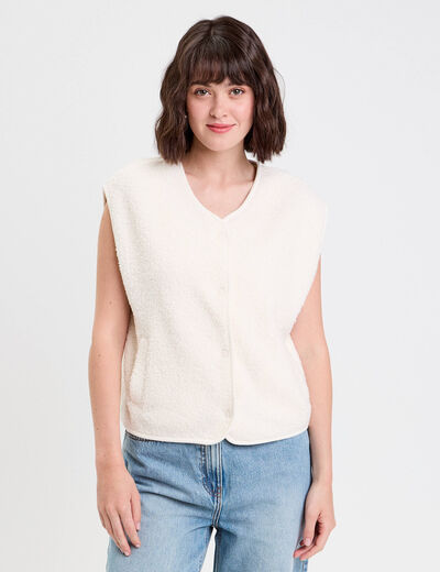 Gilet polaire sans manches ecru femme