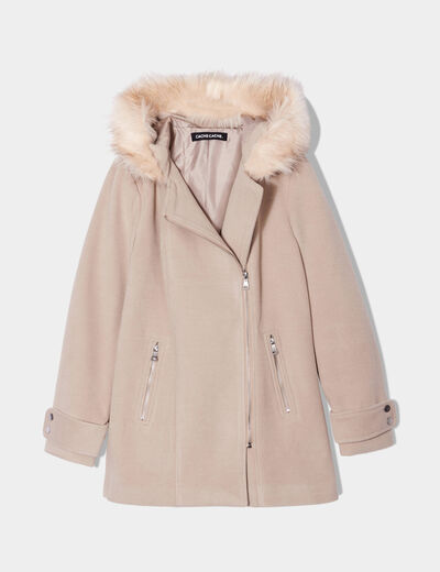 Manteau droit avec capuche beige femme